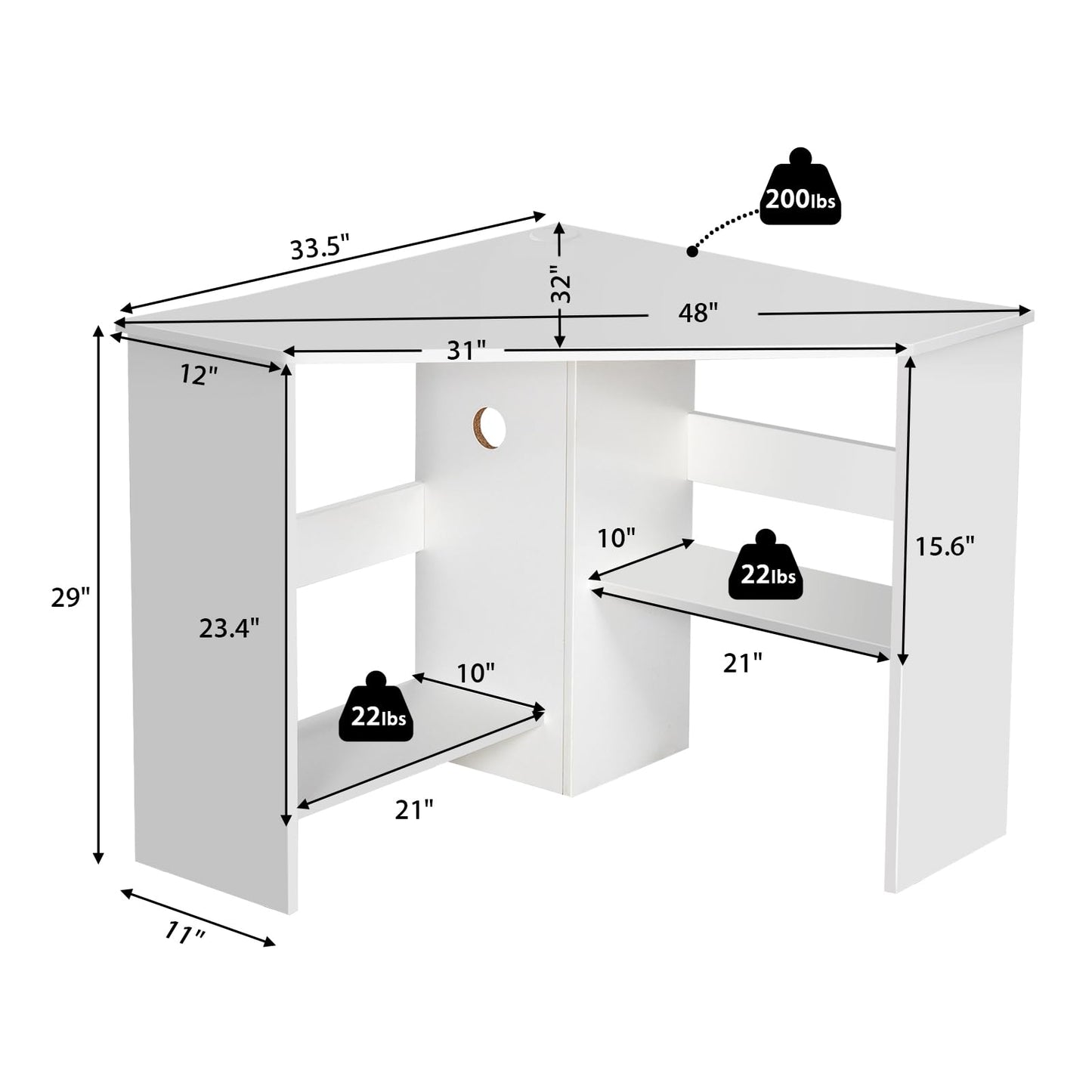 Tangkula Corner Desk, 90 Degrees Triangle Computer Desk for Small Space, Space Saving Bedroom Corner Makeup Vanity Desk with Storage Shelves & CPU Stand,