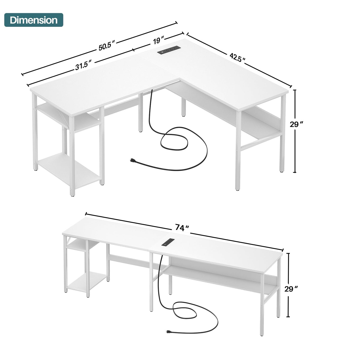 Unikito Reversible L Shaped Desk with Magic Power Outlets and USB Charging Ports, Sturdy Corner Computer Desk with Storage Shelves, Gaming Desk for Home Office, Easy to Assemble, Black Oak