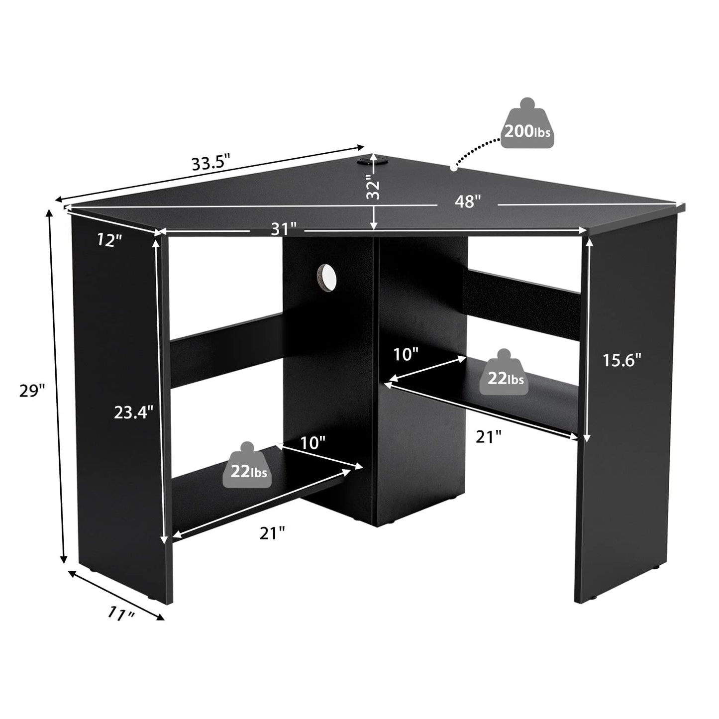 Tangkula Corner Desk, 90 Degrees Triangle Computer Desk for Small Space, Space Saving Bedroom Corner Makeup Vanity Desk with Storage Shelves & CPU Stand,