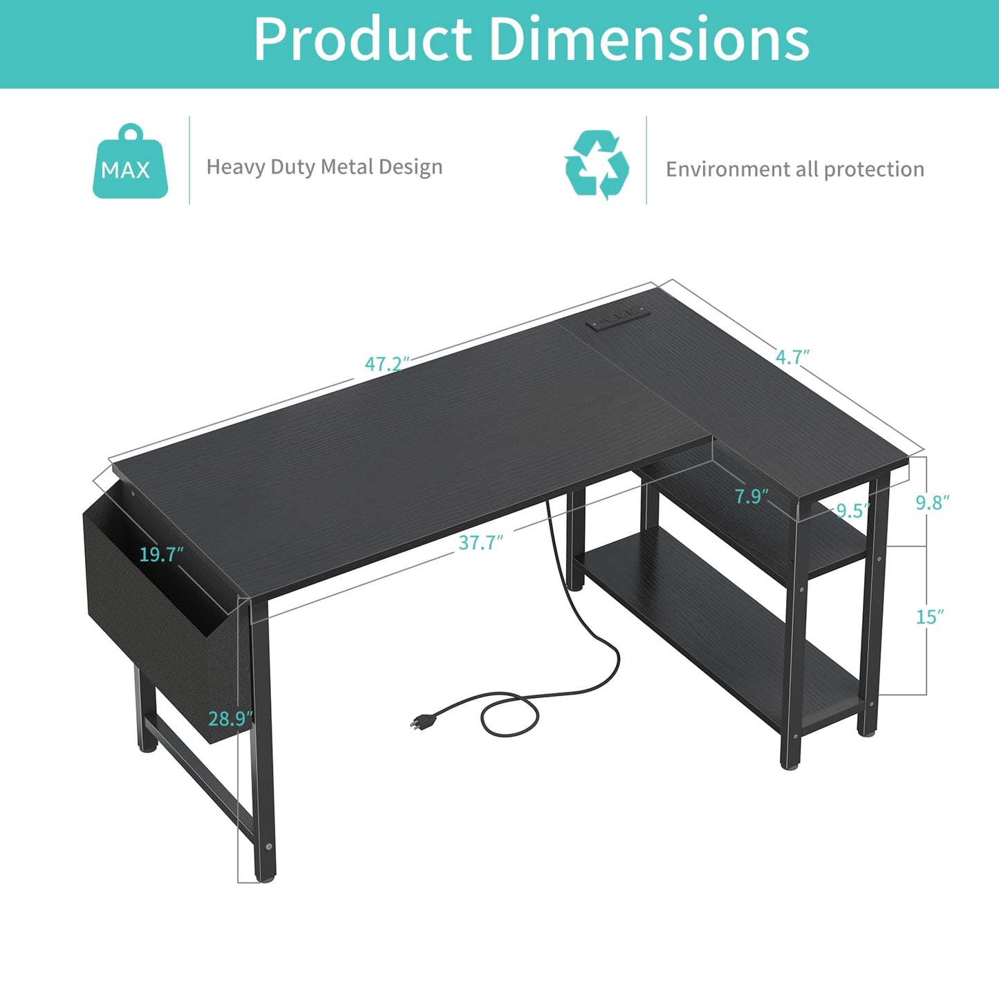 Lufeiya Small L Shaped Desk with Power Outlet Shelves, 40 Inch Corner Desk for Small Space Home Office, L-Shaped Computer Desk PC Desks with Charging Station, Rustic Brown