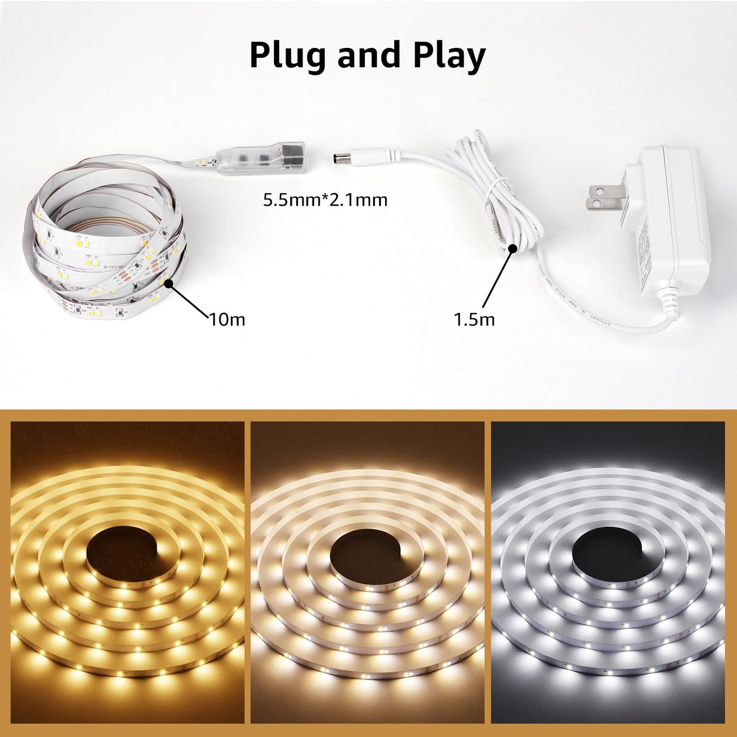 Lepro LED Strip Light, 3000K-6000K Tunable White, 32.8ft Dimmable Bright LED Tape Lights, 600 LEDs 2835, Strong 3M Adhesive, Suitable for Christmas Decorations, Home, Kitchen, Under Cabinet, Bedroom