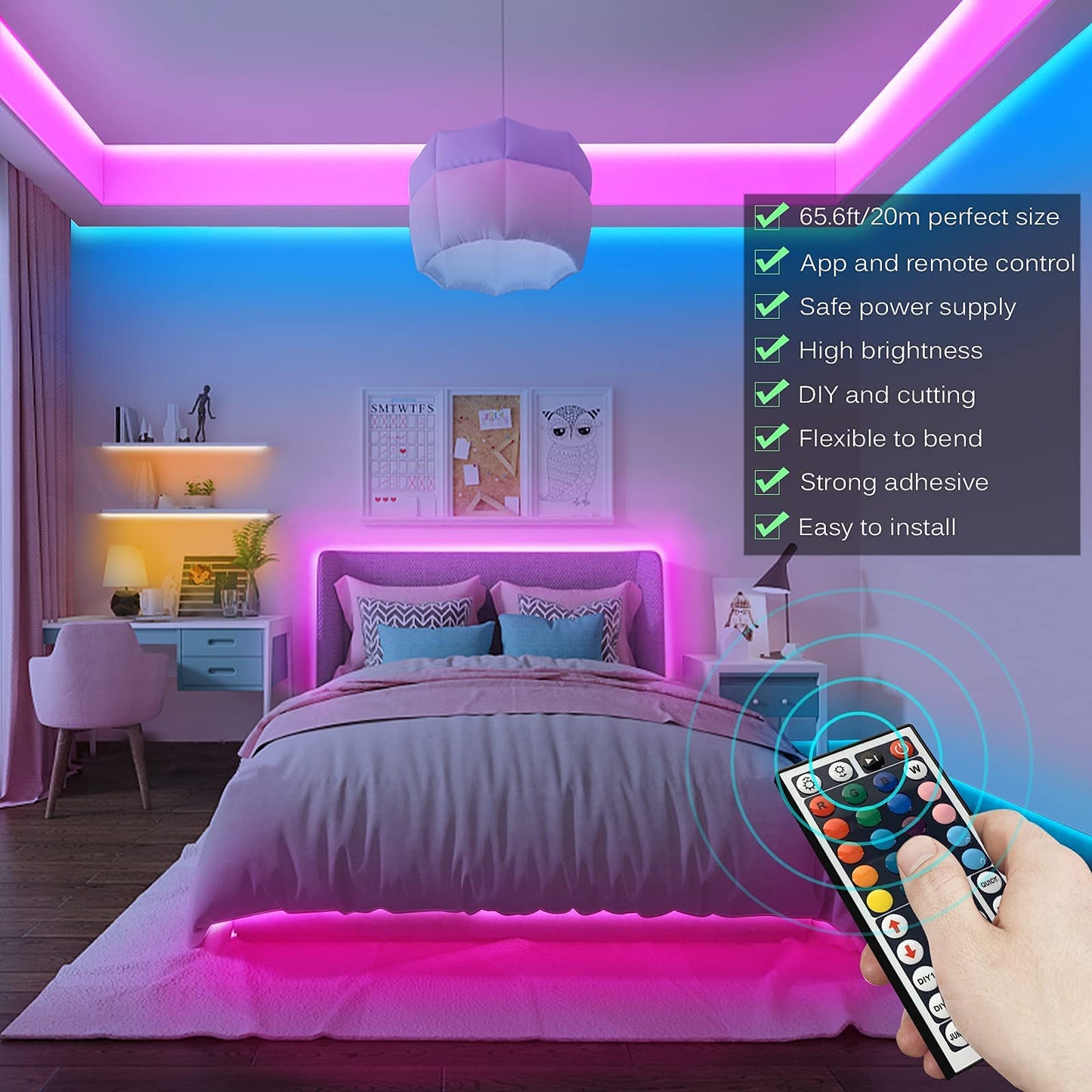 Tenmiro Led Strip Lights 130ft (2 Rolls of 65ft) Smart Light Strips with App Control RGB Led Lights for Bedroom，Music Sync Color Changing Lights for Room Party