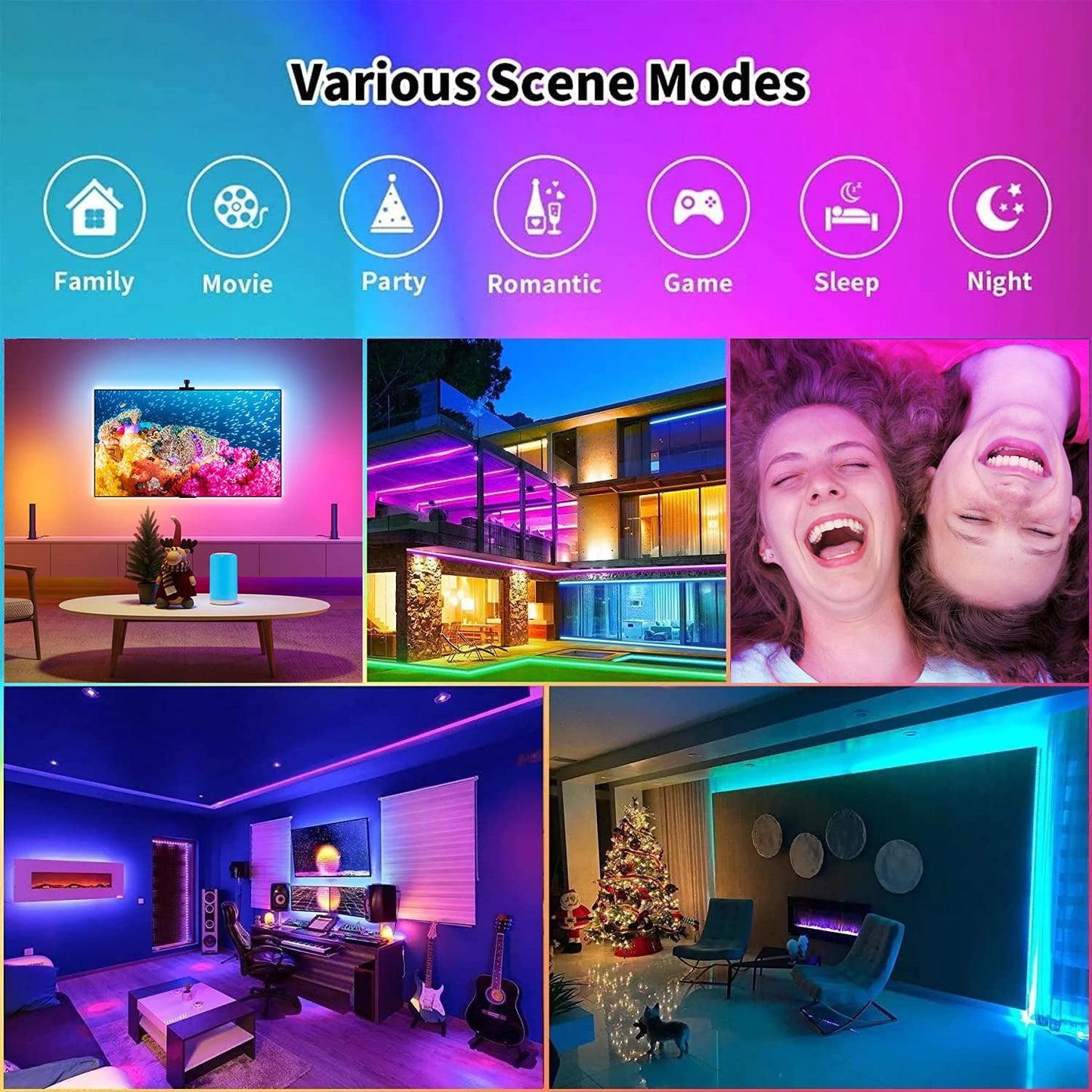 CHARKEE 130ft LED Strips Lights (65.6ft*2) Full Color Sync Music, Dimmable and Color Changing RGB LED Strip Lights, 24 Volt Bluetooth Flexible LED Lights for Bedroom,Family,DIY(Smart App+Remote)