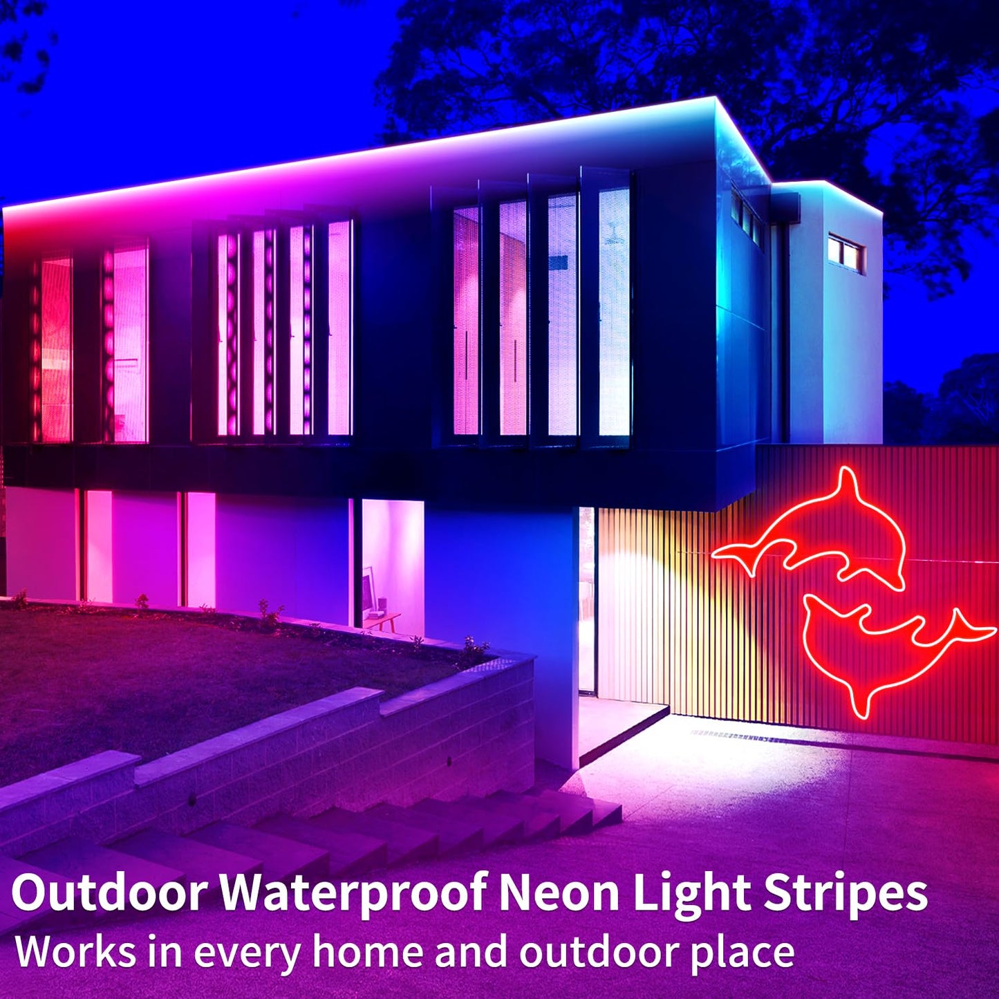 32.8ft LED neon Lights with Remote APP Control IP65 Waterproof Flexible Neon Strip Lights 24V RGB Rope Lights for Bedroom Room Outdoors Decor