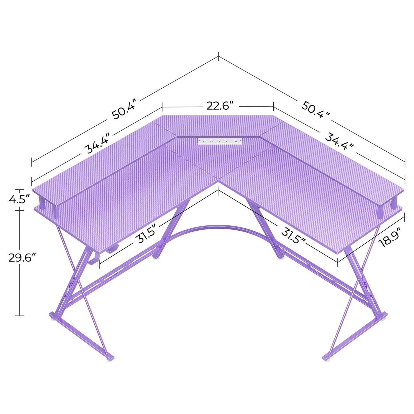 SEVEN WARRIOR L Shaped Gaming Desk with LED Lights & Power Outlets, 50.4” Computer Desk with Monitor Stand & Carbon Fiber Surface, Corner Desk with Cup Holder, Gaming Table with Hooks, Black