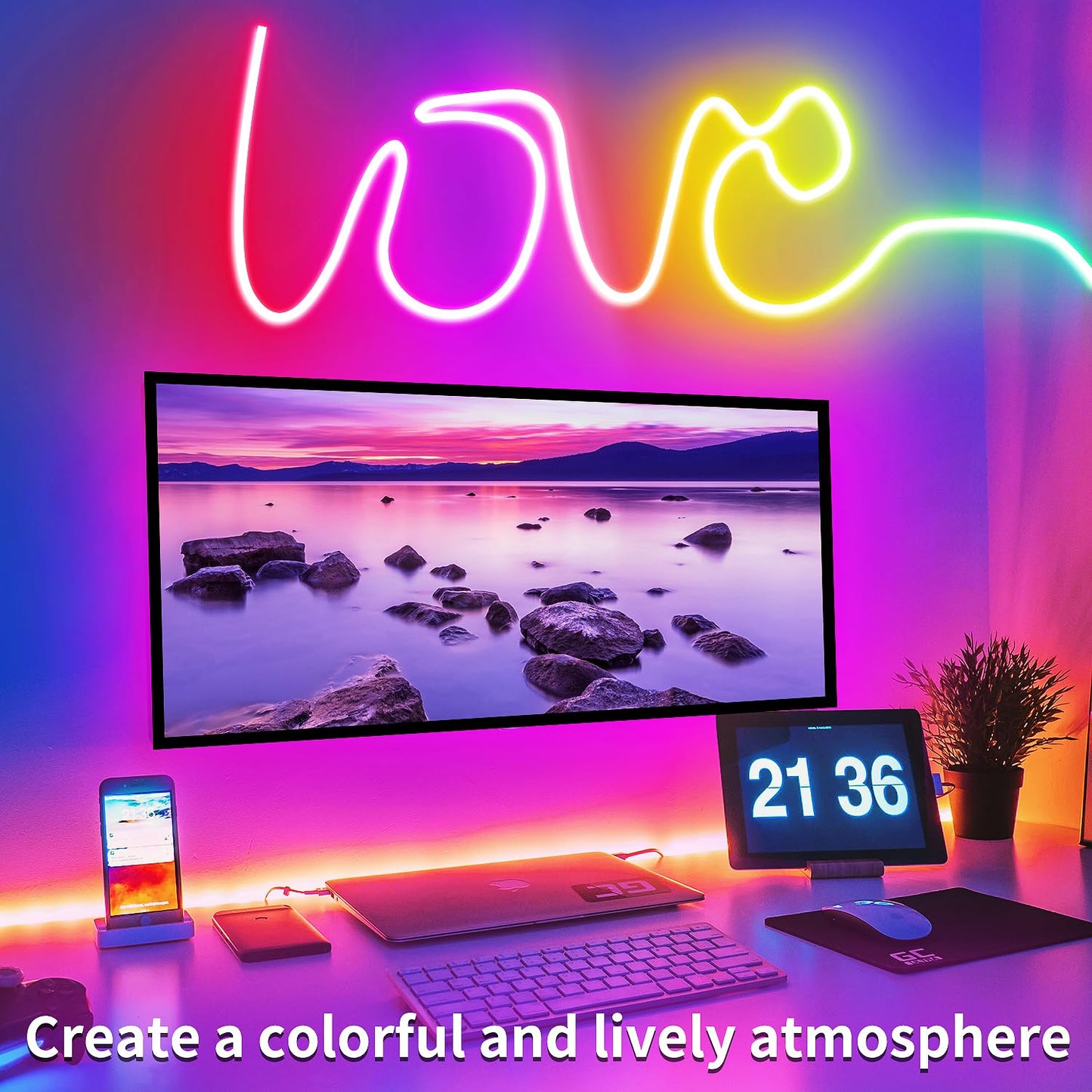 32.8ft LED neon Lights with Remote APP Control IP65 Waterproof Flexible Neon Strip Lights 24V RGB Rope Lights for Bedroom Room Outdoors Decor