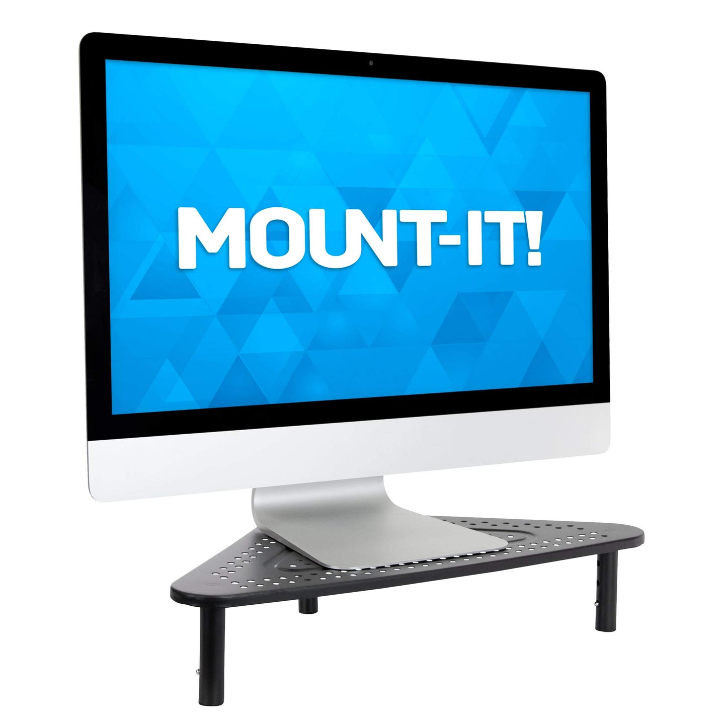 Corner Monitor Stand | Adjustable Height Corner Desk Shelf | Triangle Screen Riser, Ergonomic Space Saving Design, Ventilated. (Metal, Black)