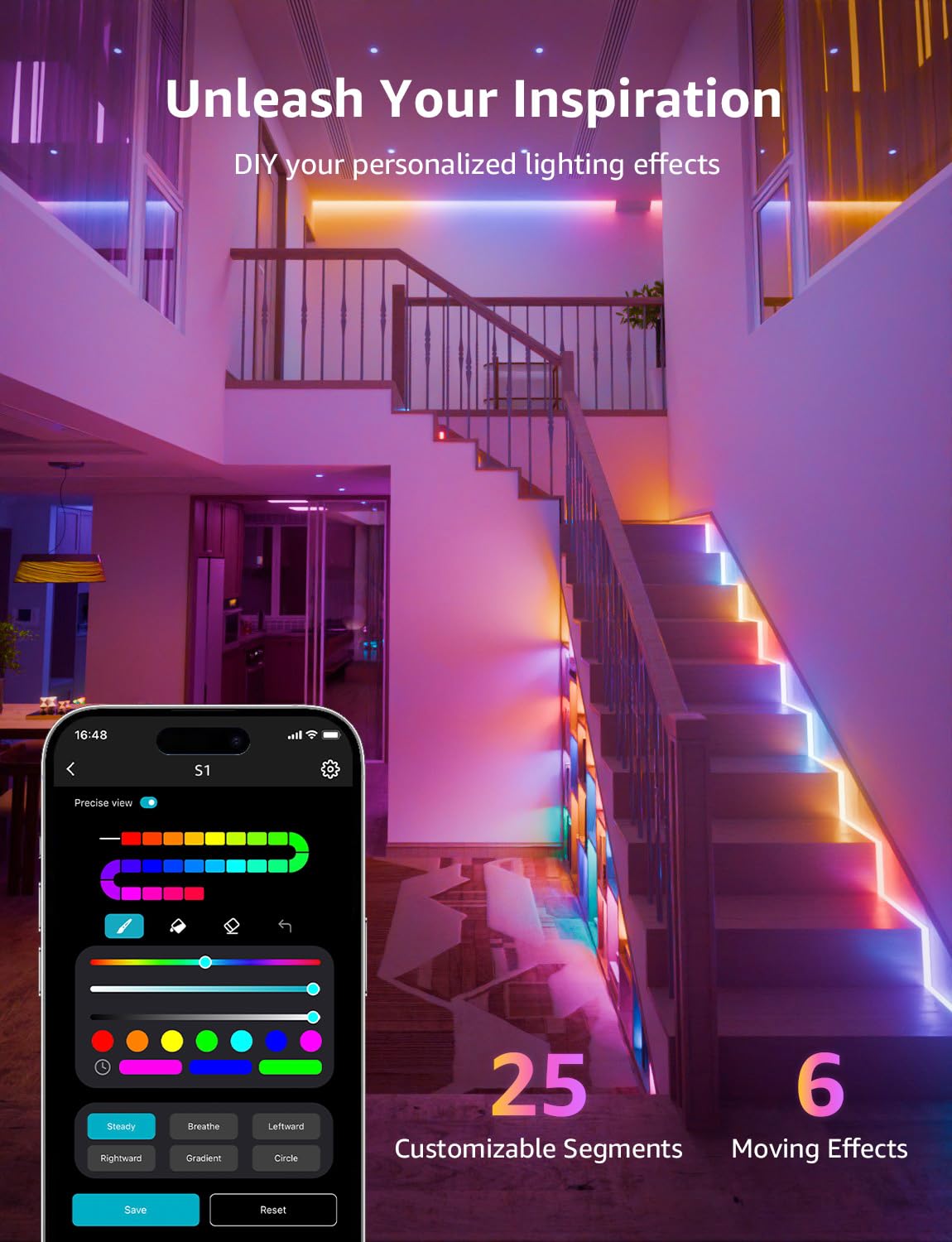 Lepro S1 AI LED Strip Lights for Bedroom - 32.8ft Smart Light Strips with IC and Rainbow Chasing Effects, Color Segment DIY, AI Generated Lighting LLM, AI Music Sync, Wi-Fi & Bluetooth RGB Lights