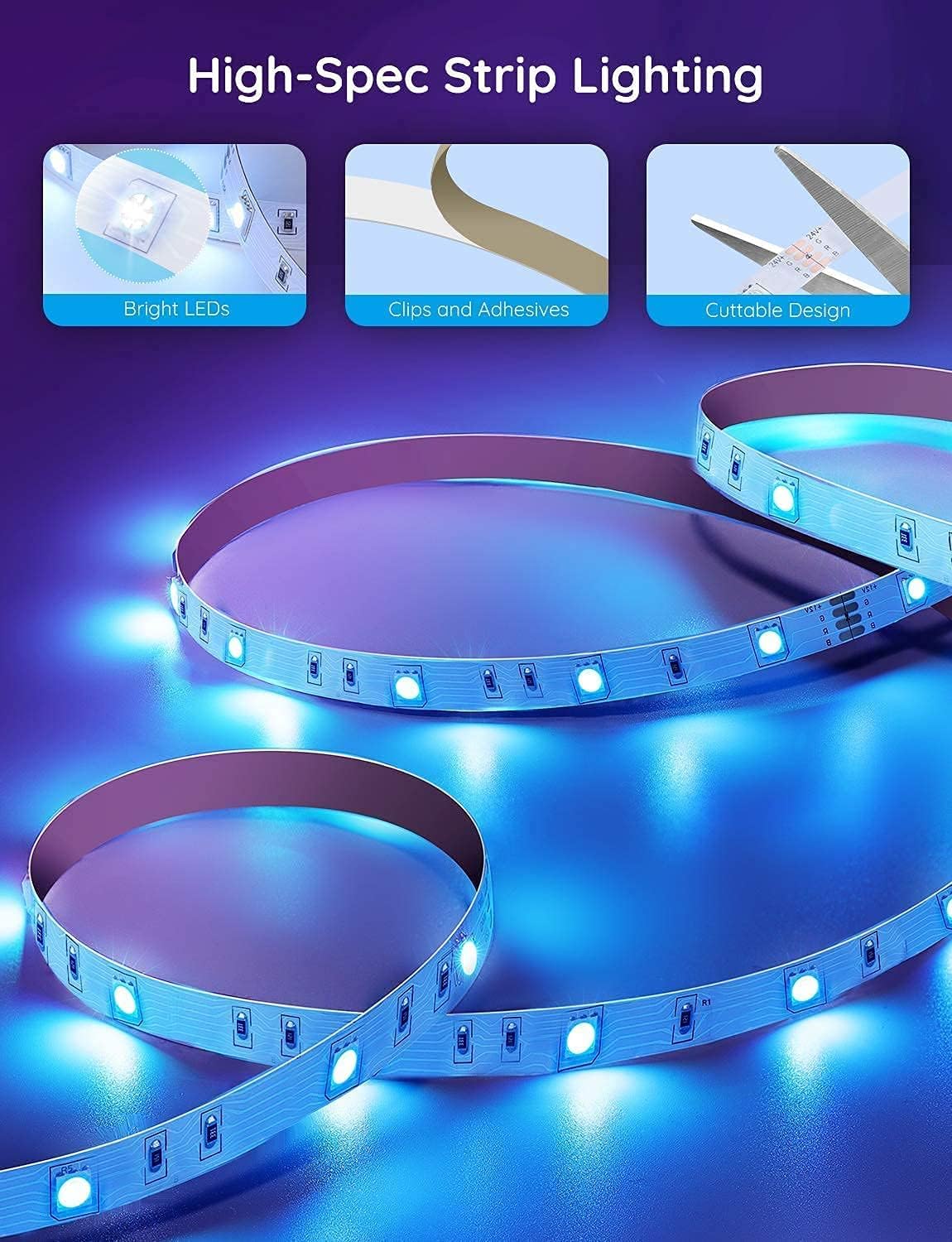 Govee 100ft LED Strip Lights, Bluetooth RGB Halloween LED Lights with App Control, 64 Scenes and Music Sync LED Strip Lighting for Bedroom, Living Room, Kitchen, Party, ETL Listed Adapter