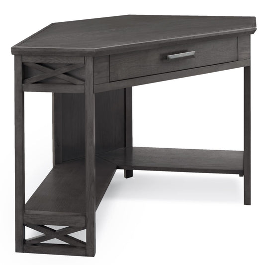 Leick Home 84430 Oak Corner Computer/Writing Desk with Drawer, Smoke Gray