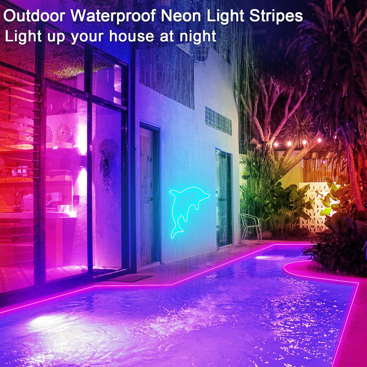 32.8ft LED neon Lights with Remote APP Control IP65 Waterproof Flexible Neon Strip Lights 24V RGB Rope Lights for Bedroom Room Outdoors Decor