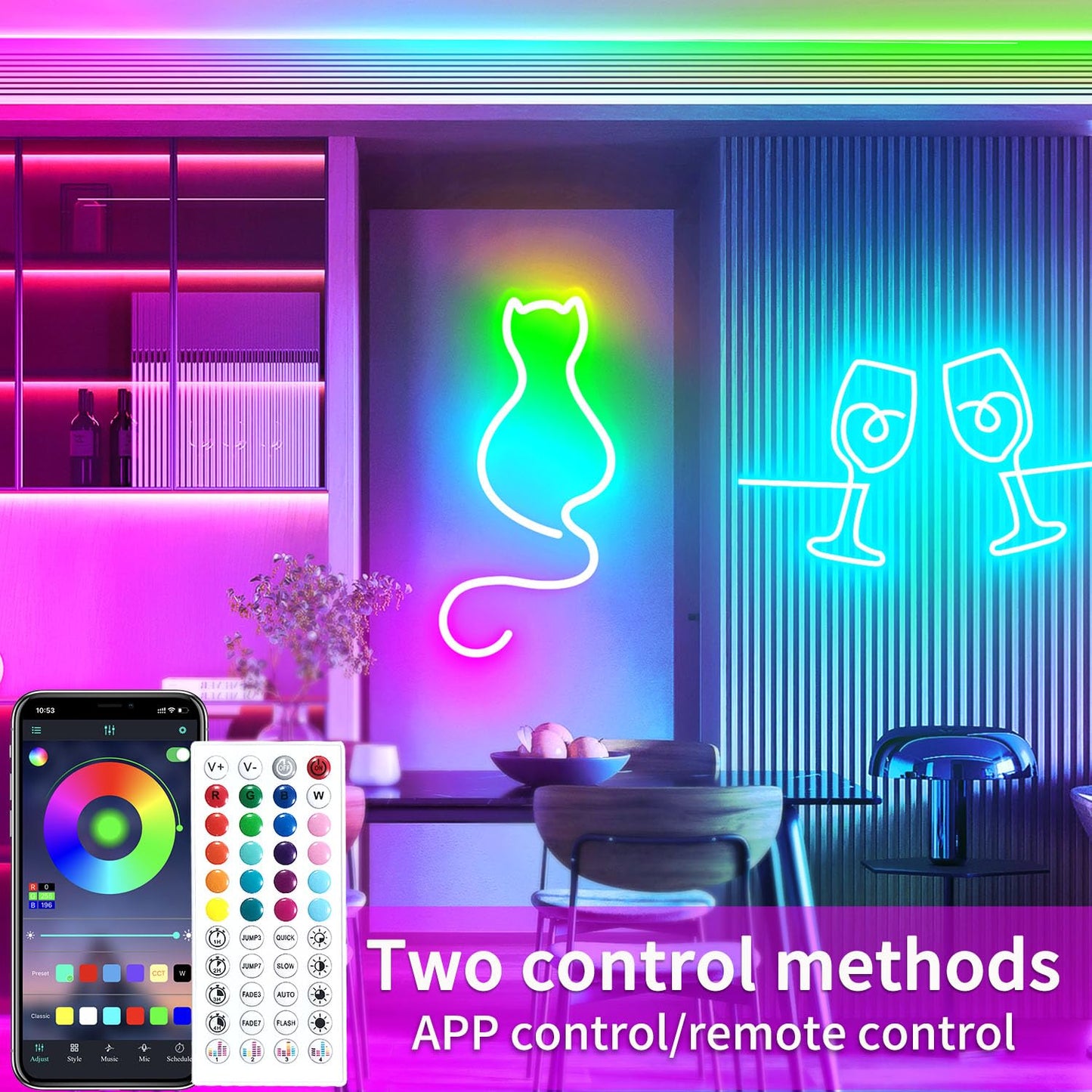 32.8ft LED neon Lights with Remote APP Control IP65 Waterproof Flexible Neon Strip Lights 24V RGB Rope Lights for Bedroom Room Outdoors Decor